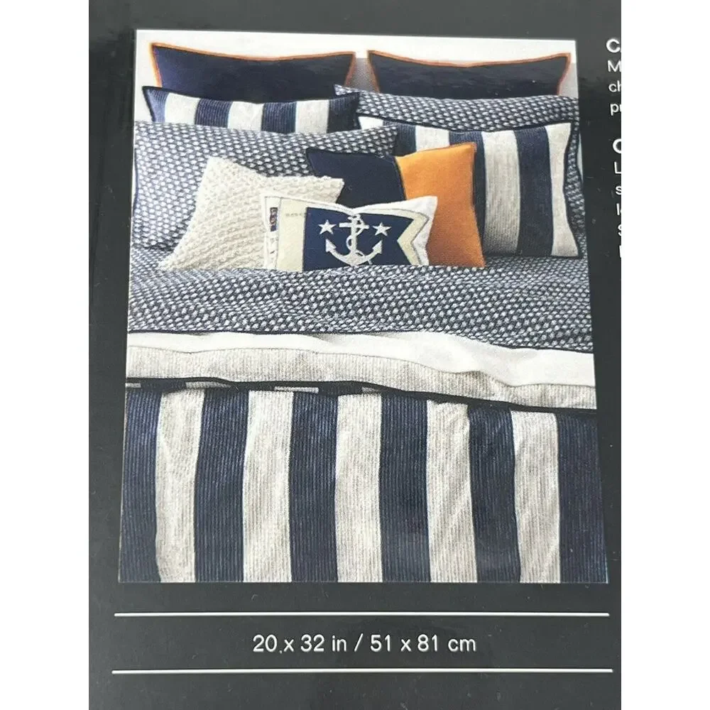 Ralph Lauren Casey Standard Pillowcases Navy Blue Cream PAIR Sails Nautical Geo